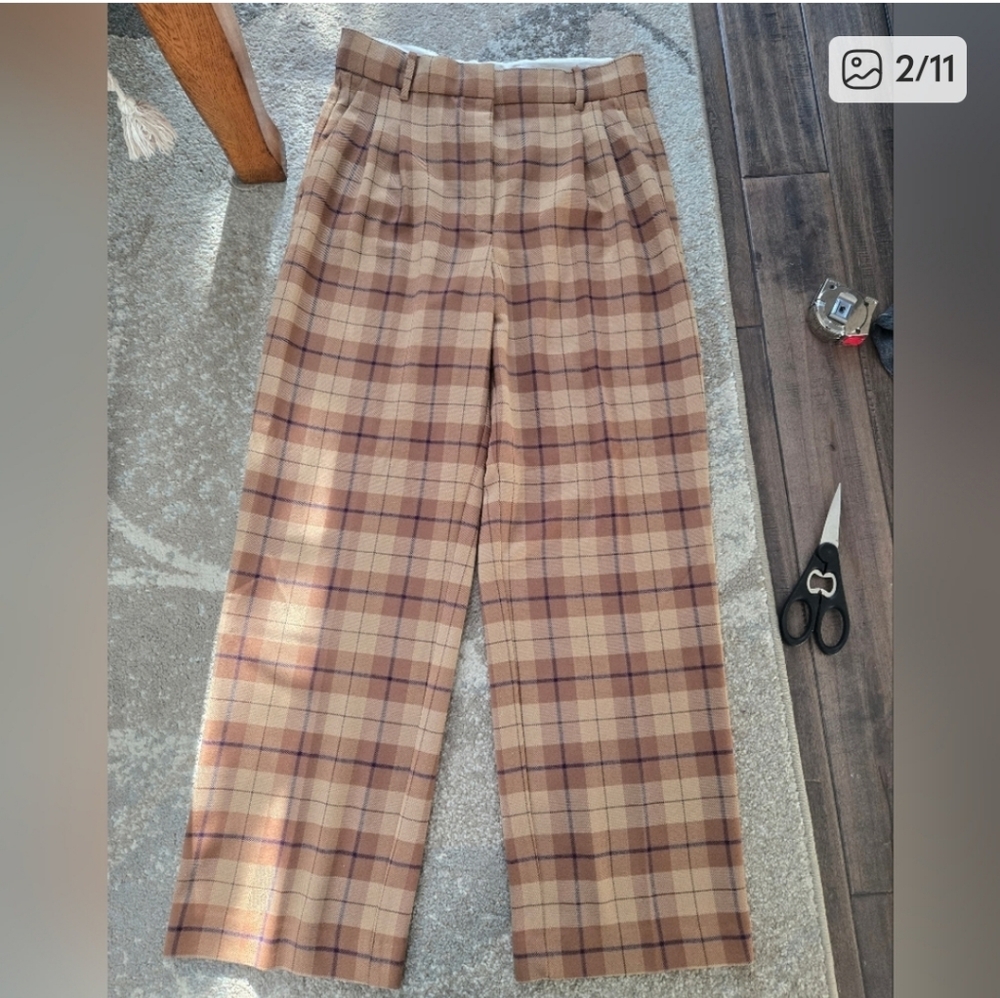 Wilfred Plaid Straight Leg Pants in Brown and Tan - Picture 2 of 11